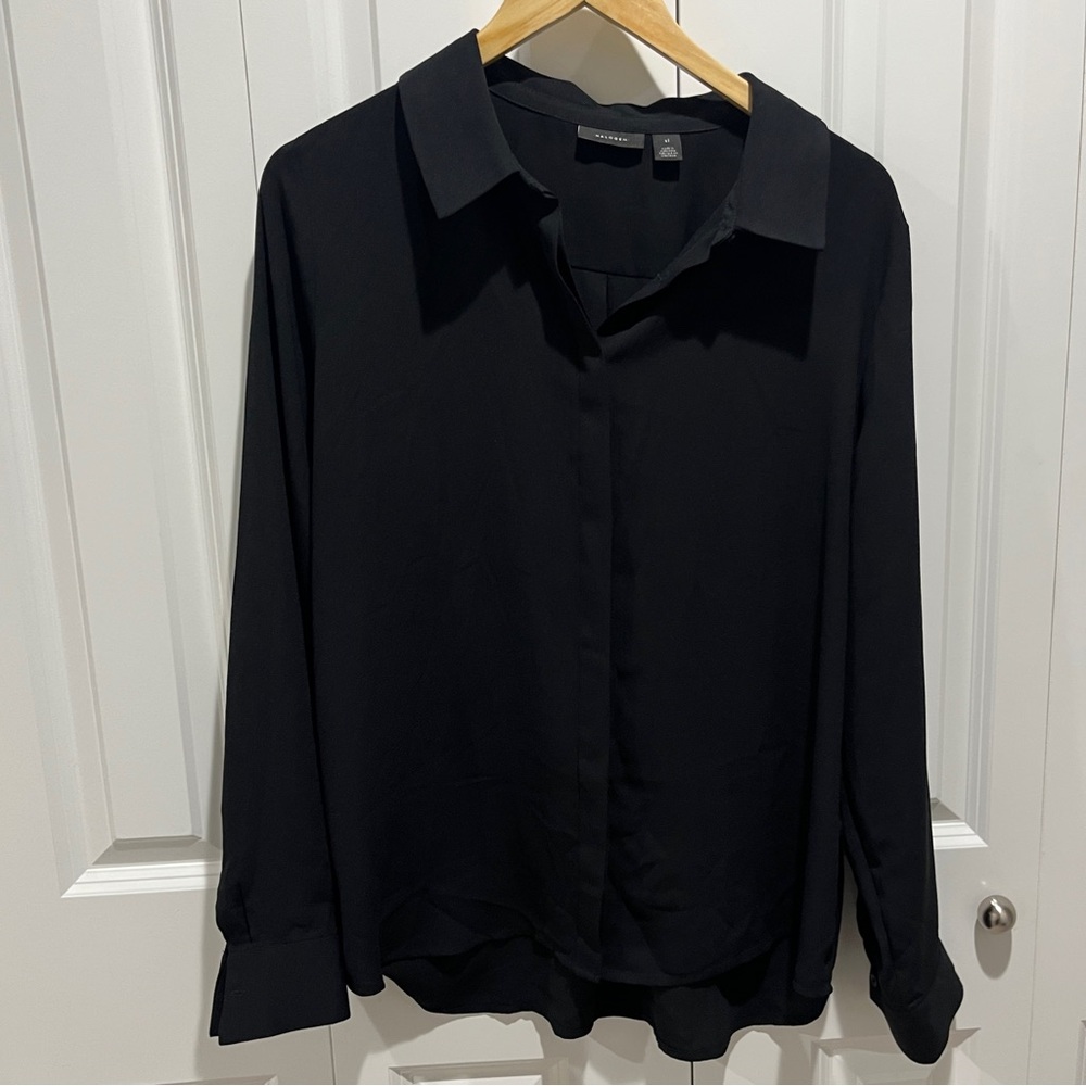 Halogen Black Button-Down Blouse